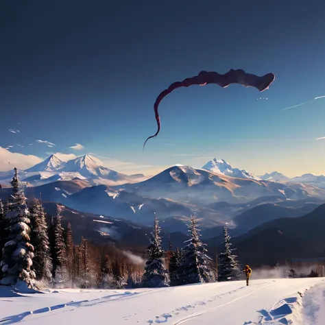 <lora:trevor henderson:0.8> trevor henderson, creature in the sky, sense of scale, in the distance, mountains