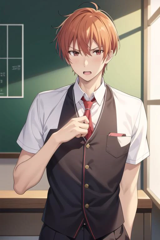masterpiece, best quality, high quality, <lora:souma_kyou:0.70>, souma_kyou, 1boy, solo, male focus, upper body, looking at viewer, school_uniform