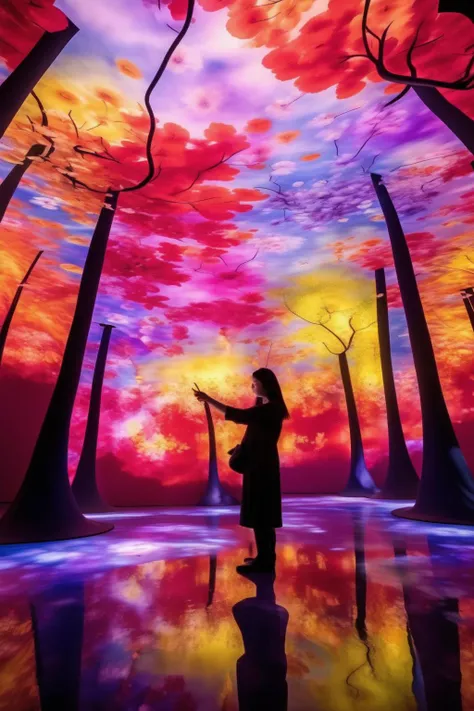 <lora:teamLab Style:1>teamLab Style - An immersive exploration of the four seasons, with changing landscapes and weather effects beautifully depicted through digital art.