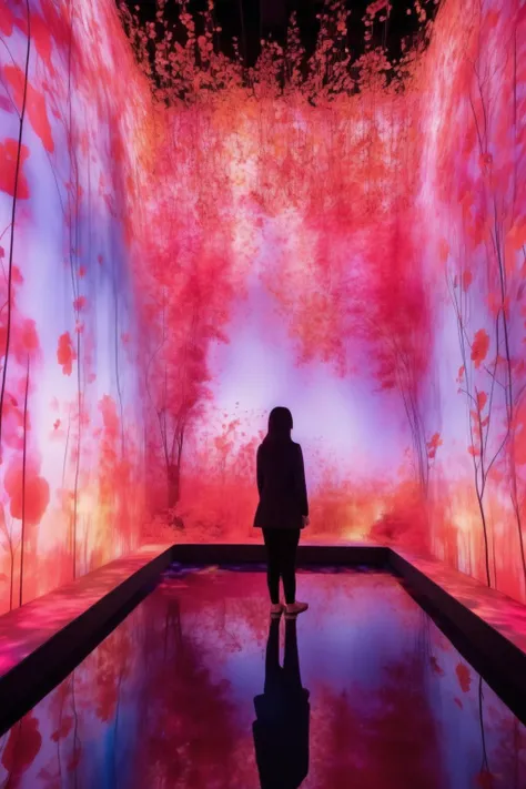 <lora:teamLab Style:1>teamLab Style - A digital meditation space, where visitors can relax and immerse themselves in soothing visuals and calming ambient sounds.