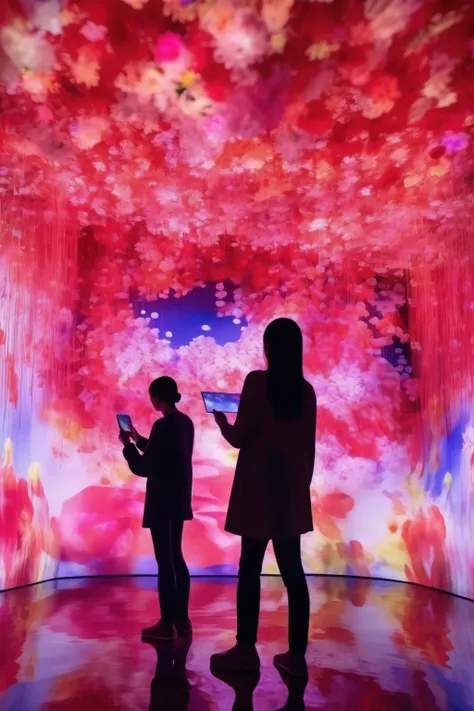 <lora:teamLab Style:1>teamLab Style - an immersive art experience with people sharing it on social media