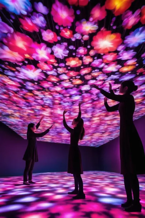 <lora:teamLab Style:1>teamLab Style - A kinetic sculpture made of thousands of colorful LED lights that shift and transform, creating a captivating visual dance.