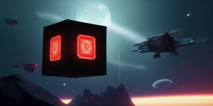 <lora:15Cube:1>levitating cube scenario: a computer screen shot of a space station in the middle of the night