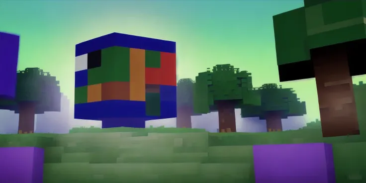 <lora:15Cube:1>levitating cube scenario: a picture of a building made out of blocks and trees