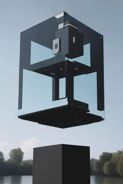 <lora:Levitating Cube:1>Levitating Cube - a glass box sitting on top of a pillar