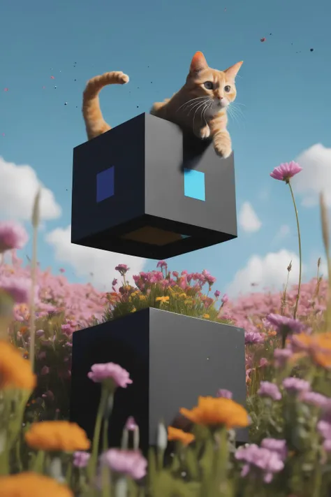 <lora:Levitating Cube:1>Levitating Cube - a cat chasing a floating cube through a field of flowers