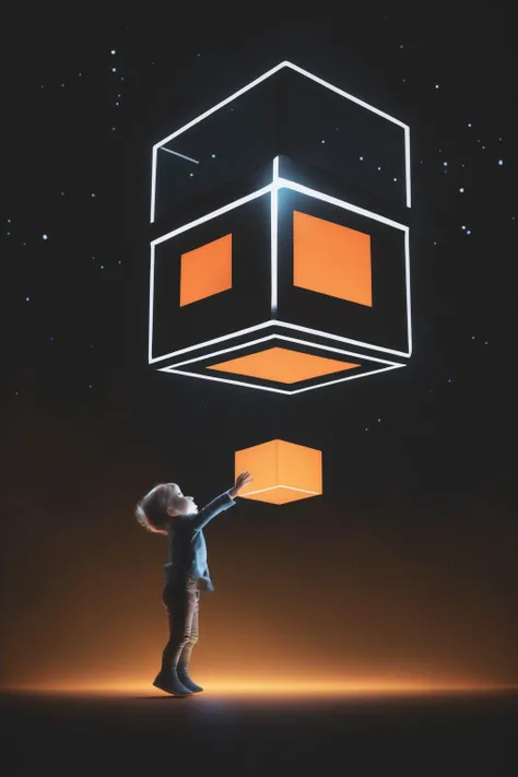 <lora:Levitating Cube:1>Levitating Cube - a child reaching out to touch a glowing cube in mid-air