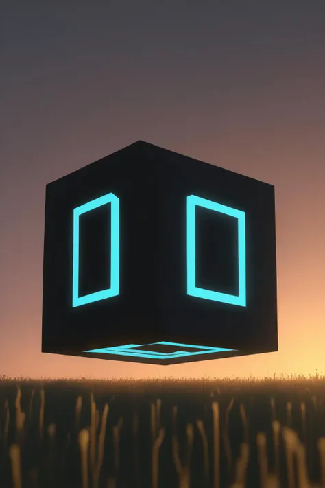 <lora:Levitating Cube:1>Levitating Cube - a computer generated image of a glowing cube in the middle of a field
