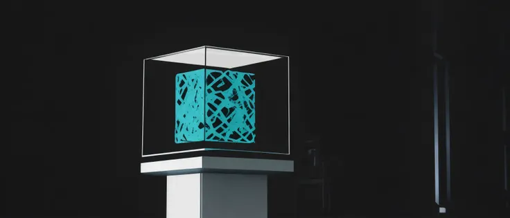 <lora:21Cube:1>levitating cube scenario: a glass box sitting on top of a pillar