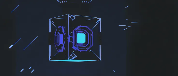<lora:21Cube:1>levitating cube scenario: a blue object with a knife sticking out of it