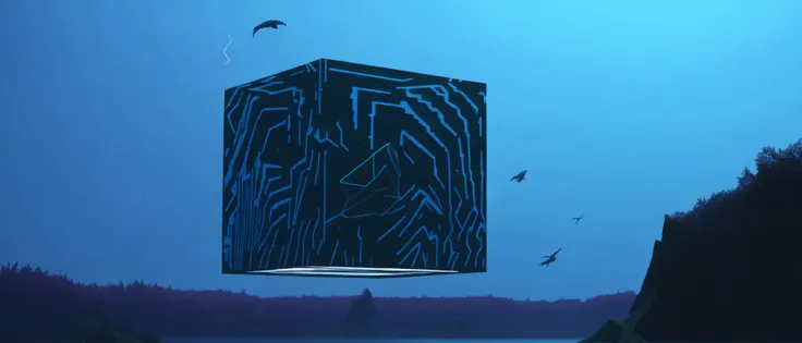 <lora:21Cube:1>levitating cube scenario: a computer generated image of a cube floating in the ocean