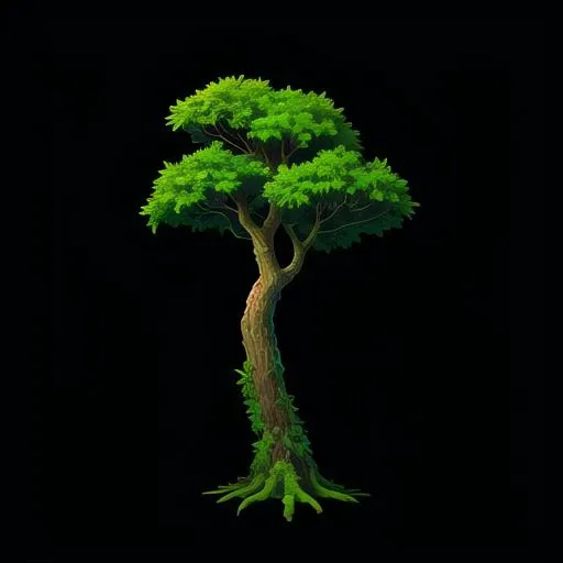 no humans, tree, (green:1.2), (brown:1.2), very detailed, realistic, simple background, black background <lora:asset_sxz-concept:0.8>
