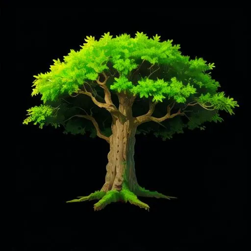no humans, oak tree, (green:1.2), (brown:1.2), very detailed, realistic, simple background, black background <lora:asset_sxz-concept:0.8>