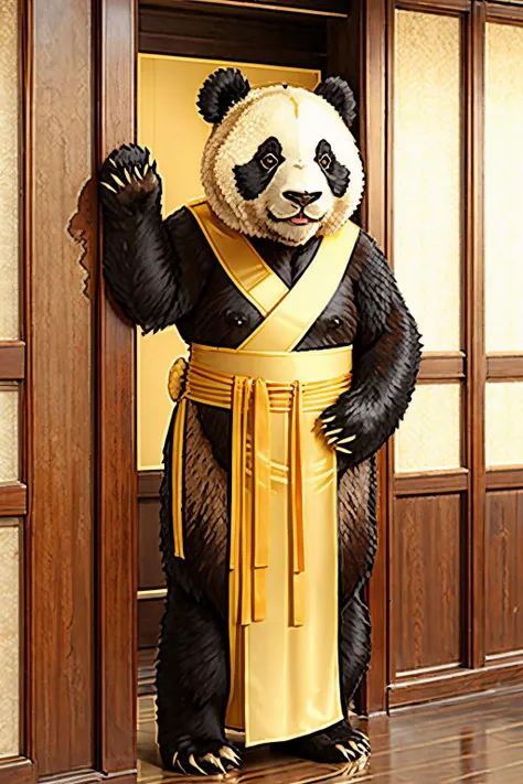giant panda wearing golden hanfu,<lora:hanfu40-beta-3:0.2>,<lora:Trush-B:0.1>,<lora:sxz-concept:1>,