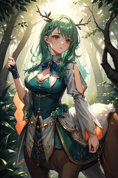 (best quality, masterpiece), 1girl, centaur, Ceres Fauna, (deer girl), antlers, green hair, forest background, (soft light, sharp, HDR),
<lora:ceres_fauna_v2:0.7> , <lora:centaur_centaur-1--centaur-2_centaur-3--retro_ham_avas_jun_rifl--08-02:0.7>