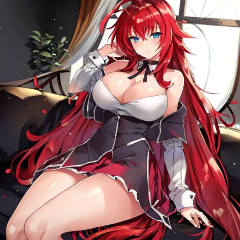 extremely detailed, best quality, masterpiece, 1girl, solo, rias_gremory, <lora:rias_gremory_v2:1>, street, very long hair, breasts, flirty look