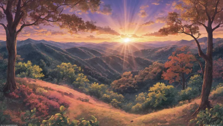((masterpiece:1.4,best quality)), cloud, outdoors, forest, (mountains), autumn glade, scenery, sky,
(sunset:1.4), sunbeam, high detail, abundant, 8k, green,tree, high detail, wallpaper,
<lora:forest:1>