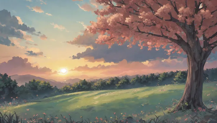((masterpiece:1.4,best quality)), cloud, outdoors, forest, spring glade, scenery, sky,
(sunrise:1.4), sunbeam, high detail, abundant, 8k, green,tree, high detail, wallpaper,
<lora:howlbgsv3:0.8>