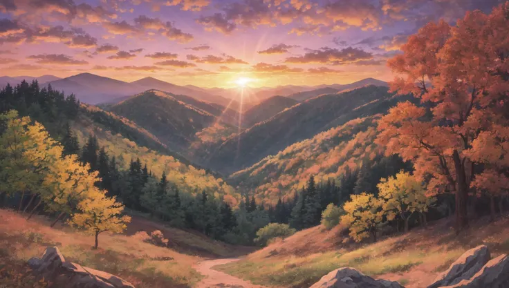 ((masterpiece:1.4,best quality)), cloud, outdoors, forest, (mountains), autumn glade, scenery, sky,
(sunset:1.4), sunbeam, high detail, abundant, 8k, green,tree, high detail, wallpaper,
<lora:forest:1>