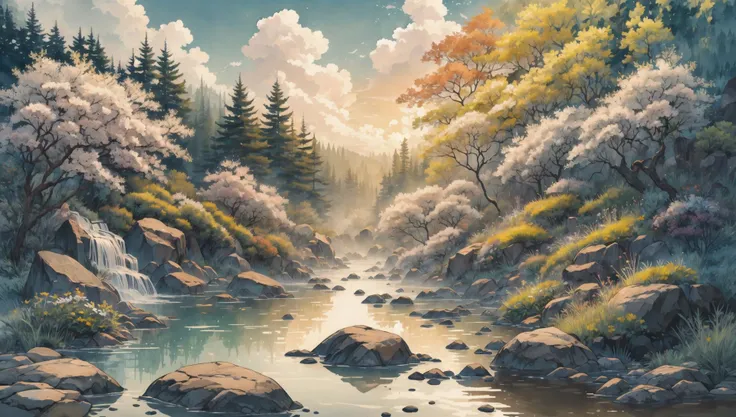 ((masterpiece:1.4,best quality)), cloud, outdoors, forest, spring glade, scenery, sky,
sunbeam, high detail, abundant, 8k, green,tree, high detail, wallpaper,
<lora:ink-0.1-3-b28-bf16-D128-A1-1-ep64-768-DAdaptation-cosine:0.8>, water, ink