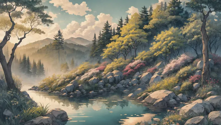 ((masterpiece:1.4,best quality)), cloud, outdoors, forest, spring glade, scenery, sky,
sunbeam, high detail, abundant, 8k, green,tree, high detail, wallpaper,
<lora:ink-0.1-3-b28-bf16-D128-A1-1-ep64-768-DAdaptation-cosine:0.8>, water, ink