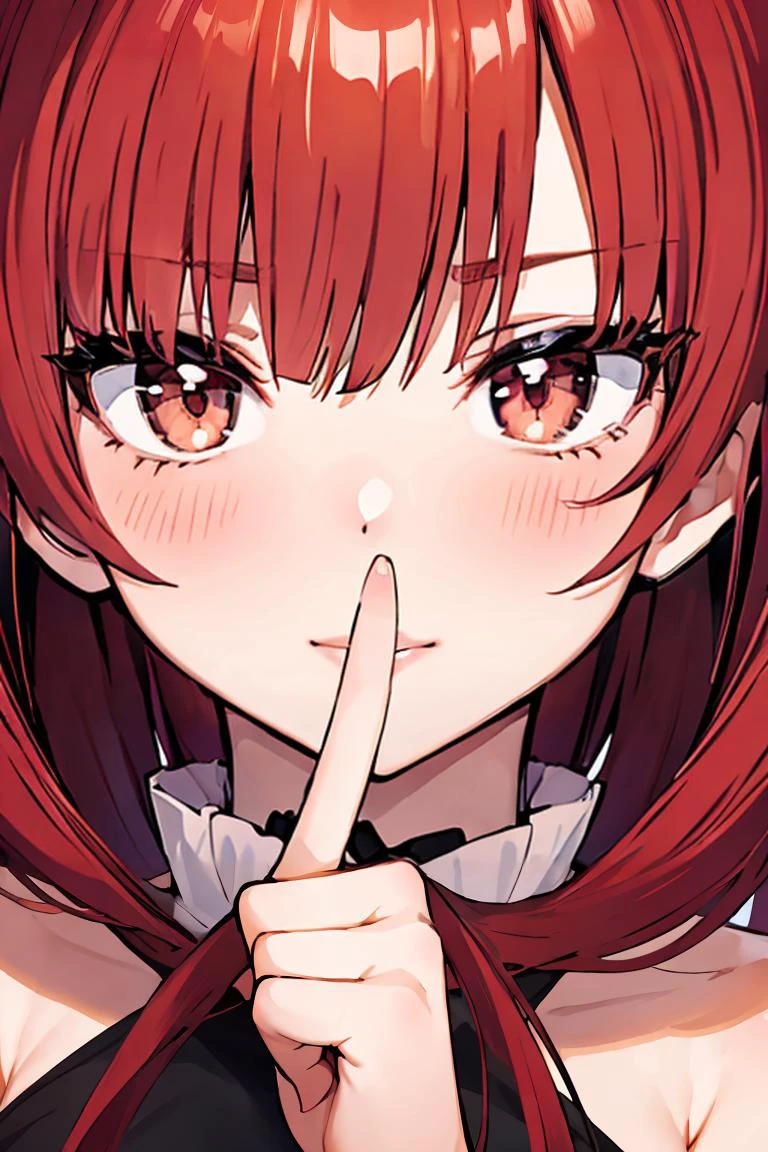 (masterpiece, best quality),1girl, beautiful face, <lora:Concept_Shushing:1> shushing, red hair,