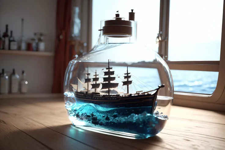 niceboatg,ship inside lying bottle,  <lyco:NICEBOATConcept:1.0>,, (masterpiece, best quality, high quality, highres, ultra-detailed),