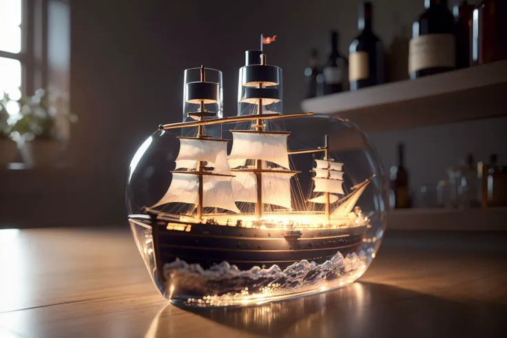 niceboatg,ship inside wine bottle,  <lyco:NICEBOATConcept:1.0>,, (masterpiece, best quality, high quality, highres, ultra-detailed),