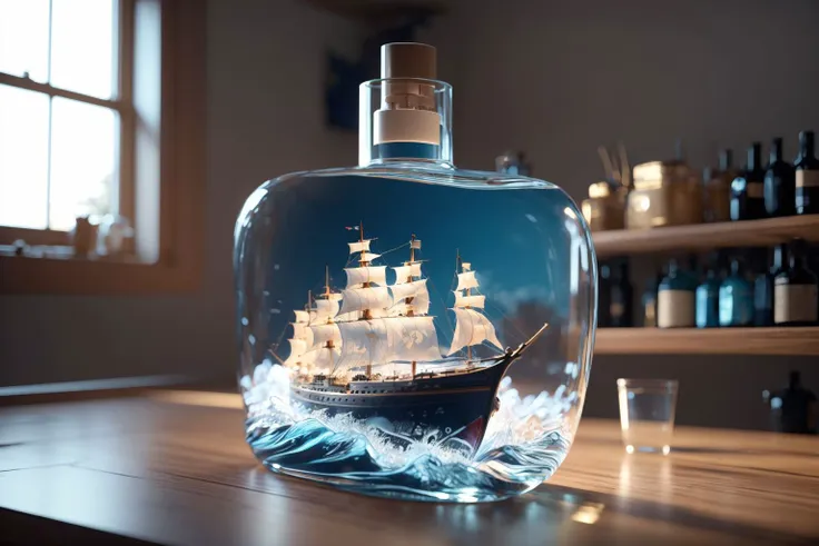 niceboatg,ship inside bottle,  <lyco:NICEBOATConcept:1.0>, (masterpiece, best quality, high quality, highres, ultra-detailed),