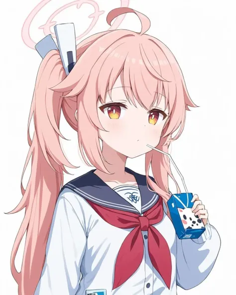 natsu \(blue archive\),1girl, solo, halo, simple_background, white_background, side_ponytail, ?, sailor_collar, ahoge, juice_box, looking_at_viewer, hair_ornament, serafuku, drinking_straw, long_sleeves, milk_carton, red_neckerchief, holding
<lora:natsu_(blue_archive)_image1016_2023-11-28-000014:1>halo. gorgeous,key visual, vibrant, studio anime,award-winning, professional, highly detailed,high budget, cinemascope