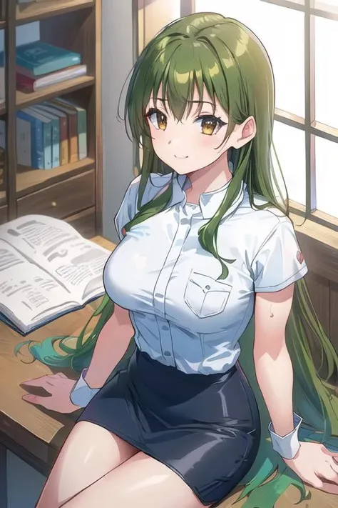 solo, 1girl, (highres, 8k:1.15), [detailed face : beautiful face : 0.65],
 <lora:ever17_sora_lora_ver2:0.85:lbw=MIDD_OUT0.5> brown eyes, green hair,  very long hair,  dynamic angle, [wearing stewardess uniform and hat, sitting, seductive smile, bright white teeth, makeup, eye shadow, black eyelashes, (corset, breast gap:0.8), very tiny skirt, micro skirt : hourglass body, breast pocket : 0.25 ],
( smile:0.6),  indoor , 
 <lora:leihuojian:0.75:lbw=OUT0.8>, [excellent painting:(retro style:0.8), detailed hantai anime:5]  ,  pencil skirt,  wrist cuffs, masterpiece, perfect anatomy, (perfect hand:0.6)
