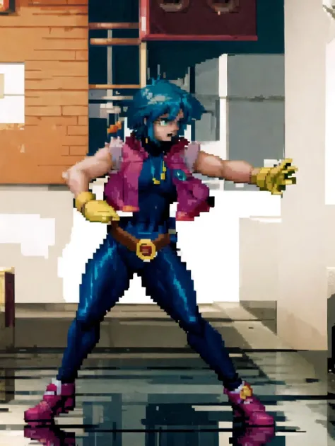 absurdres, highres, 1990s \(style\),  full body, solo,  side view,
allenby beardsley, bodysuit, belt, gloves, vest, fighting stance, 
<lyco:allenby_LK_4_prodigy5:1.0>
<lora:CspPixelArt_Style-20:1>PixelArt, Pixel, 31bits,