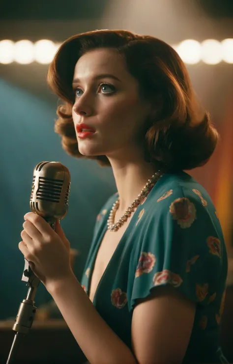cinematic, a young and statuesque Glamorous Wartime Singer from a ridley scott . dark, highly detailed, insane details, colorful, hazy, medium format, film grain, 100mm focal length, shot on ALEXA LF <lora:CinematicStyle_v1:.8>