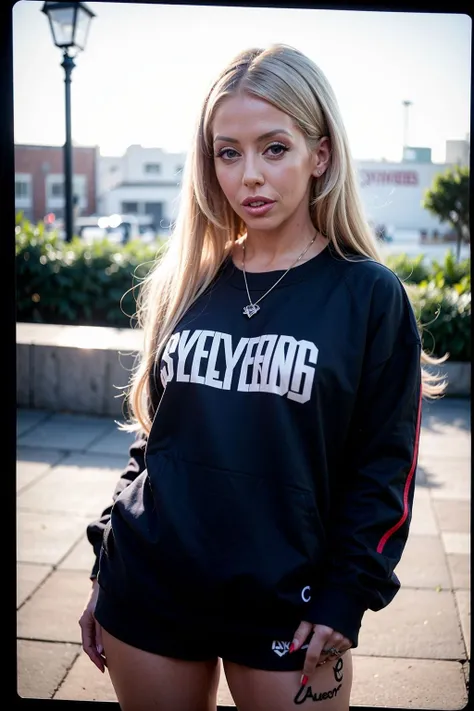 analogue photo of AluraJenson, (wearing streetwear:1.3), plain, upper body, bounced lighting, eye level, <lora:AluraJenson:1>