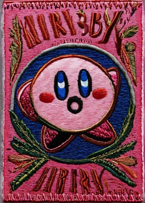 kirby's, pink <lora:embroidered_style_v1_sdxl:1>