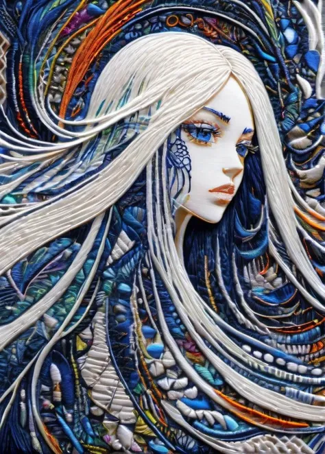 young women, white long straight hair,indigo eye, Wind, crystal, intricate background, extremely detailed, (fractal art:1.2), colorful, (zentangle:1.2), (abstract background:1.5), (many colors:1.4), pixelated fragments, data corruption, colorful noise, visual chaos, contemporary aesthetics <lora:embroidered_style_v1_sdxl:1.9>