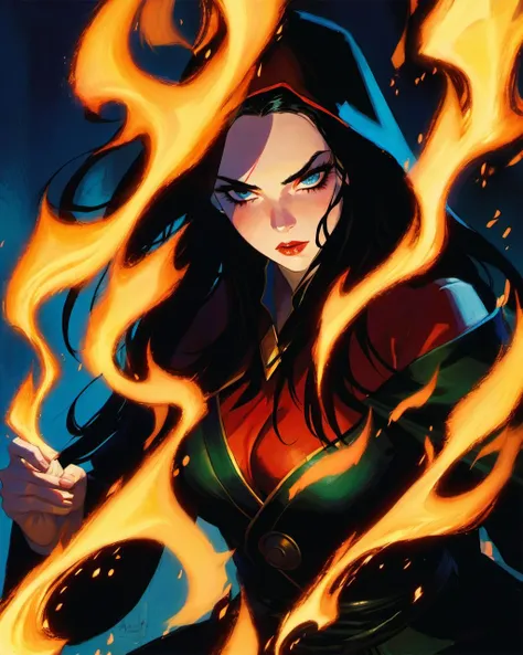 cinematic shot of 1 female mage casting fire
fantasy, closeup
dramatic lighting, shadow,
by Malcolm Liepke
(best quality, masterpiece, )