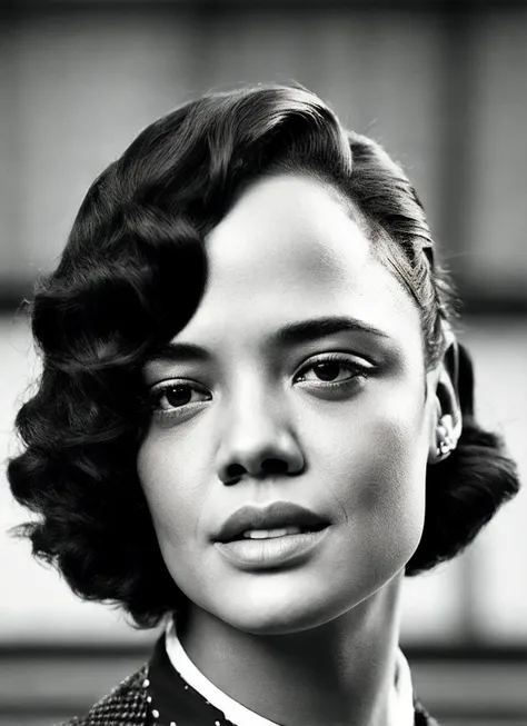 A 1930s professional photograph of sks woman, ((detailed face)), (High Detail), Sharp, 8k, ((bokeh)), <lora:locon_tessa_v1_from_v1_64_32:1.3>