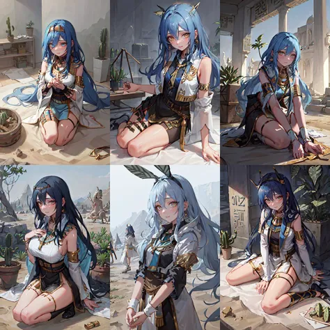 (otherworldly, otherworldly atmosphere, otherworldly appearance), highly insanely detailed, masterpiece, top quality, best quality, highres, 4k, 8k, RAW photo, collar, earrings, jewelry, necklace, armlet, 
(long_hair, long hair, random colors cloth, random colors hair, random long hair, dynamic hair, glowing hair, hair over one eye), 
(eyelashes, eyeliner, eyeshadow, eyelashes), 
makeup, 
((ancient egyptian theme)), golden ornaments, 
1girl, (portrait:0.4), nsfw, 
((desert, Mexico, cacti)), 
a grove of mechanical trees swaying to the rhythm of coded breezes, (tranquil:0.6), (serene:0.5), 
long messy hair, 
<lora:Dua_Lipa-v1:0.85>, a woman du4, spirit-mage, transcendent countenance, blue  wizard clothes, (ethereal blue color scheme:1.1), dynamic pose, astral elegance, mysterious guidance, master of ethereal forces, spectral apparitions, spirit realm in background, soft radiant illumination, whispers of the wind, ethereal atmosphere, 
BREAK
scenery, (ancient egyptian ruins), (fantasy world)