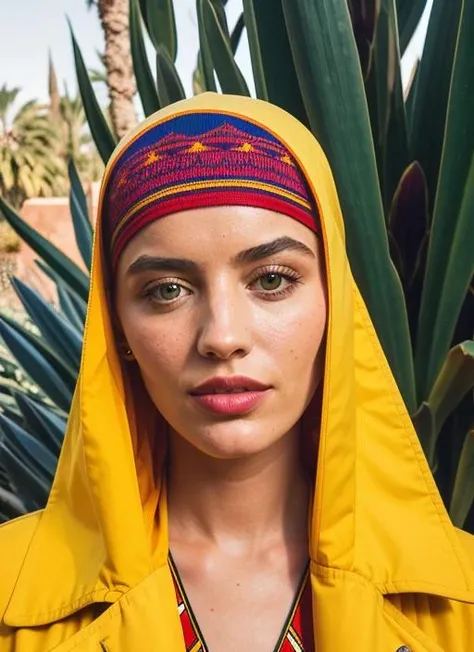portrait of sks woman in Marrakech, at the vibrant Jardin Majorelle, by Flora Borsi, style by Flora Borsi, bold, bright colours, ((Flora Borsi)), by Dorothea Lange, <lora:lora-small-lucy-hale-v1:1>