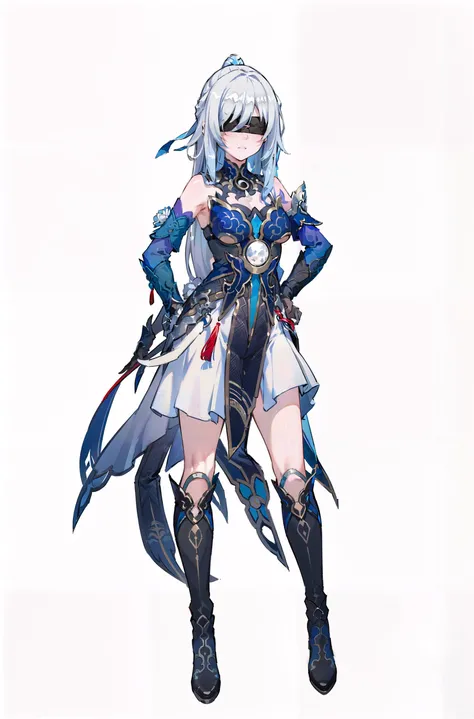 8k, best quality, masterpiece, (ultra-detailed:1.1), (high detailed skin),
(full body:1.2), white background, standing, hand on hip,
<lora:jingliu-v100-000018:0.8>, jingliu, silver hair, elbow gloves, long hair, (blindfold:1.2), boots, bare shoulders, dress, hair ribbon,
<lora:EnvyBetterHands LoCon_beta2 è¾
å©:0.65>, (good hands,nice hands:0.6),
(white background, simple background,:1.2),
(beautiful_face), ((intricate_detail)), clear face,
((finely_detailed)), fine_fabric_emphasis,
((glossy)), full_shot,