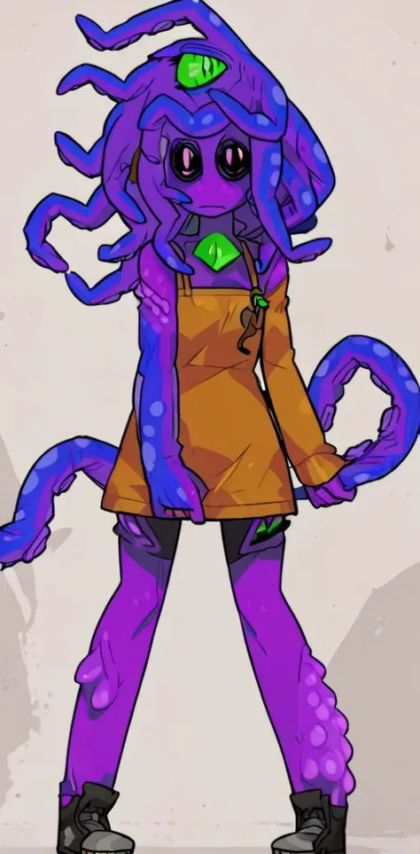 score_9, <lora:(Monster Prom) - Zoe XL:1> zoe z'gord, colored skin, monster girl, tentacle hair, colored sclera, tentacles, black eyes, extra eyes, black sclera, no nose, looking at viewer, <lora:Hata4564XL:1>