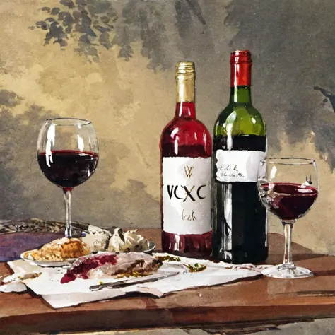 wcxl, wine on bar table <lora:watercolorXL:1>