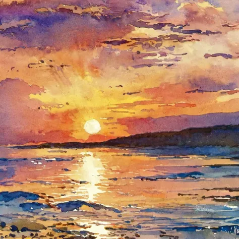wcxl, sunset, beach<lora:watercolorXL:1>