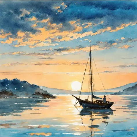 wcxl painting, sea, coast, sunrise, sailor, boat sun reflections on the water
Japanimation Japanese Animation (Ink Manga:1.2) (manga:2.0) (anime:1.5) <lora:watercolorXL:0.7>