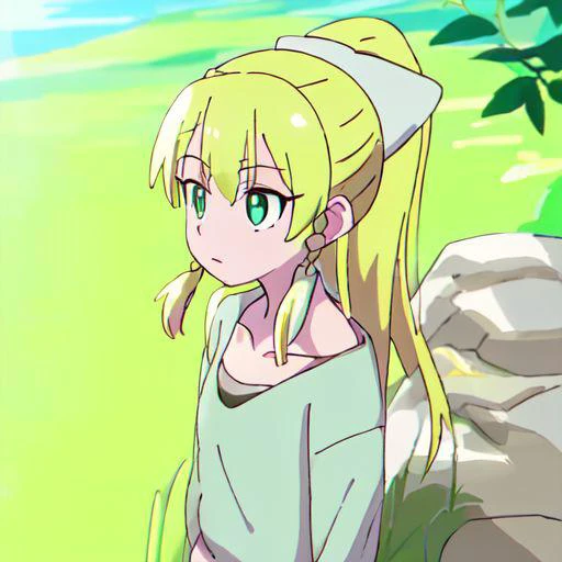 (masterpiece, best quality), 1girl, collarbone, {{Blonde}},{{Blonde hair colour}}, {{long hair}}, {{short twin braids}},{{ponytail hair}},leafa