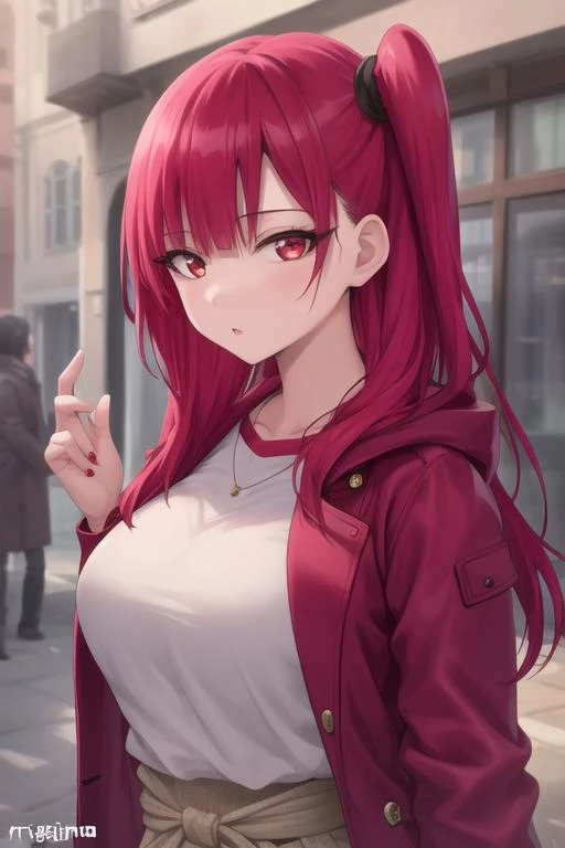 masterpiece, best quality, high quality, 1girl, solo, looking at viewer, upper body, <lora:morgiana_magi:0.68>, morgiana_magi, 1girl, red hair, long hair, red eyes, coat
