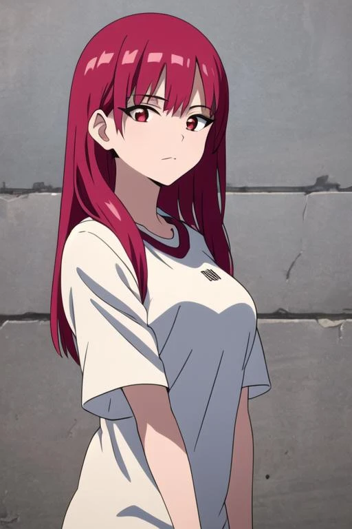 masterpiece, best quality, high quality, 1girl, solo, looking at viewer, upper body, <lora:morgiana_magi:0.56>, morgiana_magi, 1girl, red hair, long hair, red eyes, sportswear