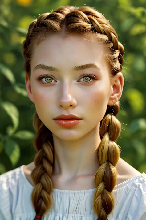 post-impressionist style, vibrant, expressive, Van Gogh style <lora:AlexandraLenarchyk_v1:.9> AlexandraLenarchyk, focus on eyes, close up on face, wearing jewelry, light tomato hair styled milkmaid braid