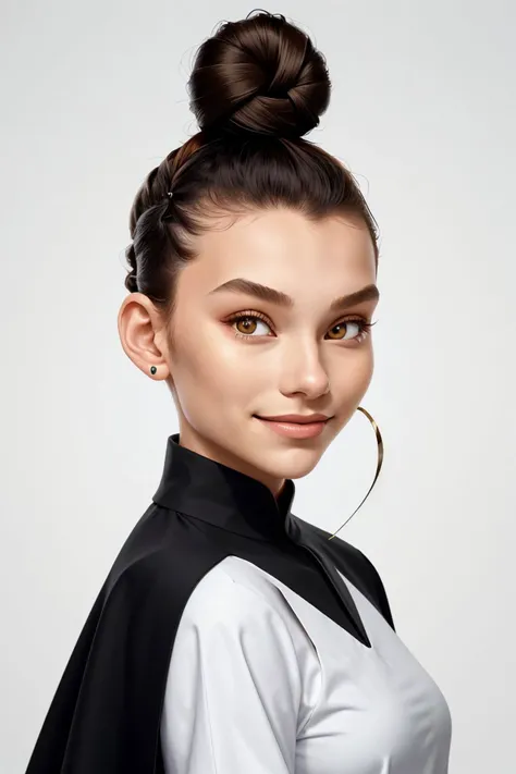 (geometric design of, sharp angles, bold colors, clean lines:1.2) headshot <lora:AlexandraLenarchyk_v1:.9> AlexandraLenarchyk, focus on smiling face, wearing a cassock , her hair is styled as messy top knot,